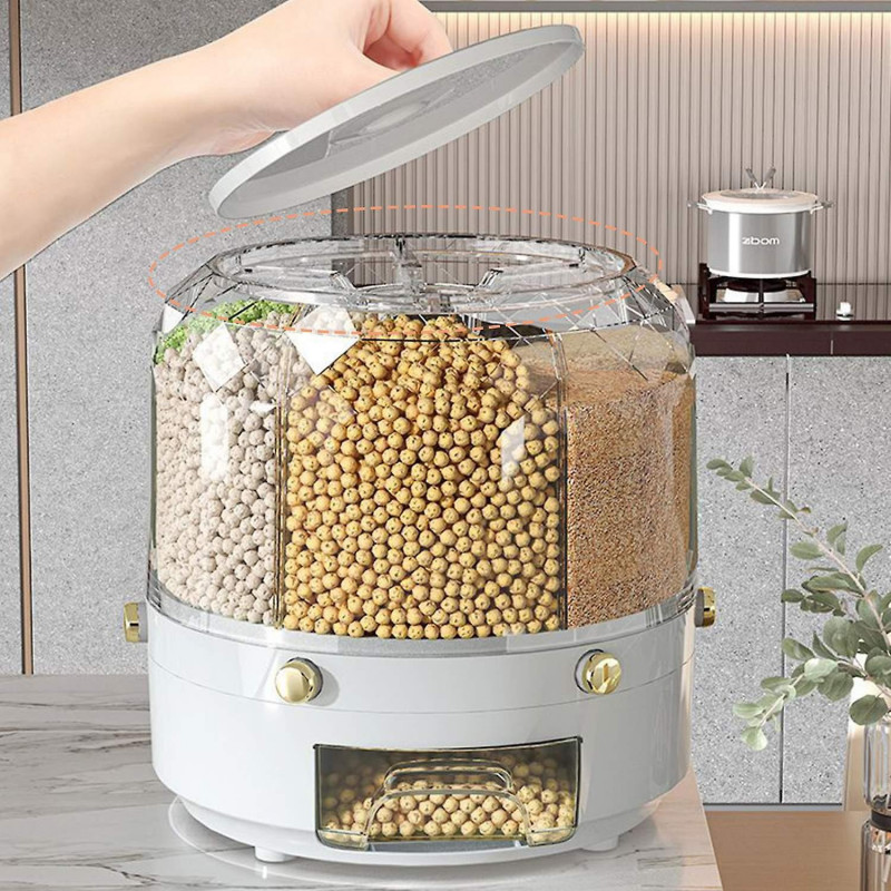 Rice Storage Holder Large Capacity One Button Opening Rotating Anti Pest Division Design Grain Jar
