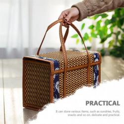 Fruit Basket Bamboo Woven Portable Simple Handheld Picnic Food Container Foldable Snacks Containers Kids 36x18x25cm,B
