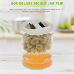 Pickle and Olive Hourglass Jar, Pickle Flip Jar Separated From Wet and Dry, Pickle Jar with Strainer Flip, Separator