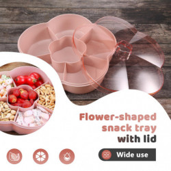 Snack Storage Box, Flower Shape Snack Tray with Lid, Food Storage Box,Fruit Box Container,Pink