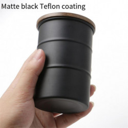 Black 304 Stainless Steel Coffee Can with Wooden Lid Sealed Food Storage Tank
