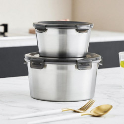 5Pcs Round Stainless Steel Refrigerator Food Storage Box Kitchen Microwave Heating Sealed Fresh-Kee