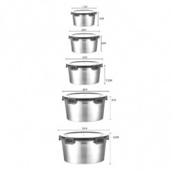 5Pcs Round Stainless Steel Refrigerator Food Storage Box Kitchen Microwave Heating Sealed Fresh-Kee