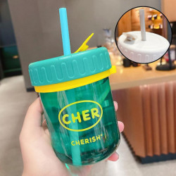 Small Capacity Portable Plastic Coffee Cup Green (Straw) 300ML