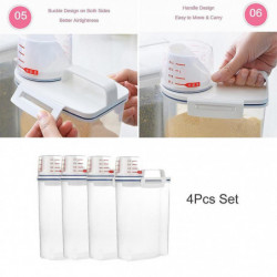 4pcs / pack Distributeur de céréales Boîte de stockage de riz Récipient à mesurer Tasse à mesurer