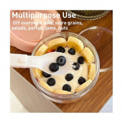 2pcs 20oz Overnight Oats Container With Lid And Spoon - Portable Oatmeal Breakfast Cup For On-the-go Pink