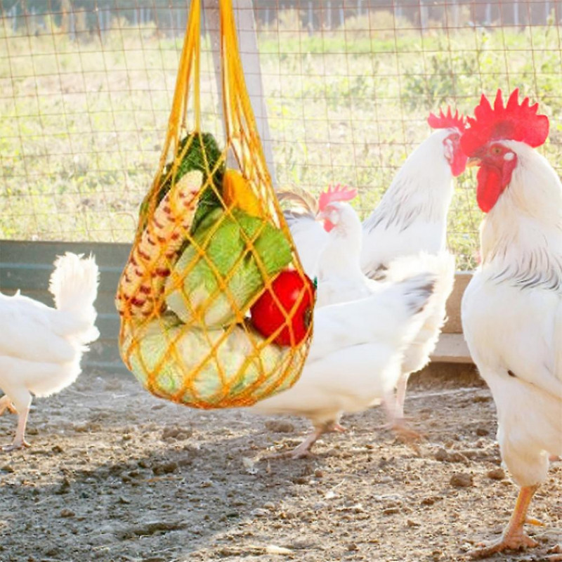 Yellow Feeding Tool Chicken Vegetable Bag With Hook Home Use Fruit Treat Skewers Yellow Feeding Tool Chicken Vegetable Bag With Hook Home Use Fruit Treat Skewers