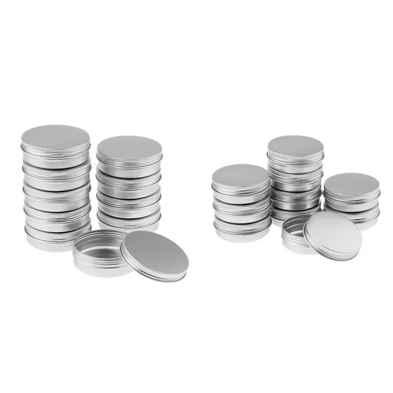 20 Empty Aluminum Tins Cans With Screw Lids Box Container Jar Top Round (40g,100g) 20 Empty Aluminum Tins Cans With Screw Lids Box Container Jar Top Round (40g,100g)