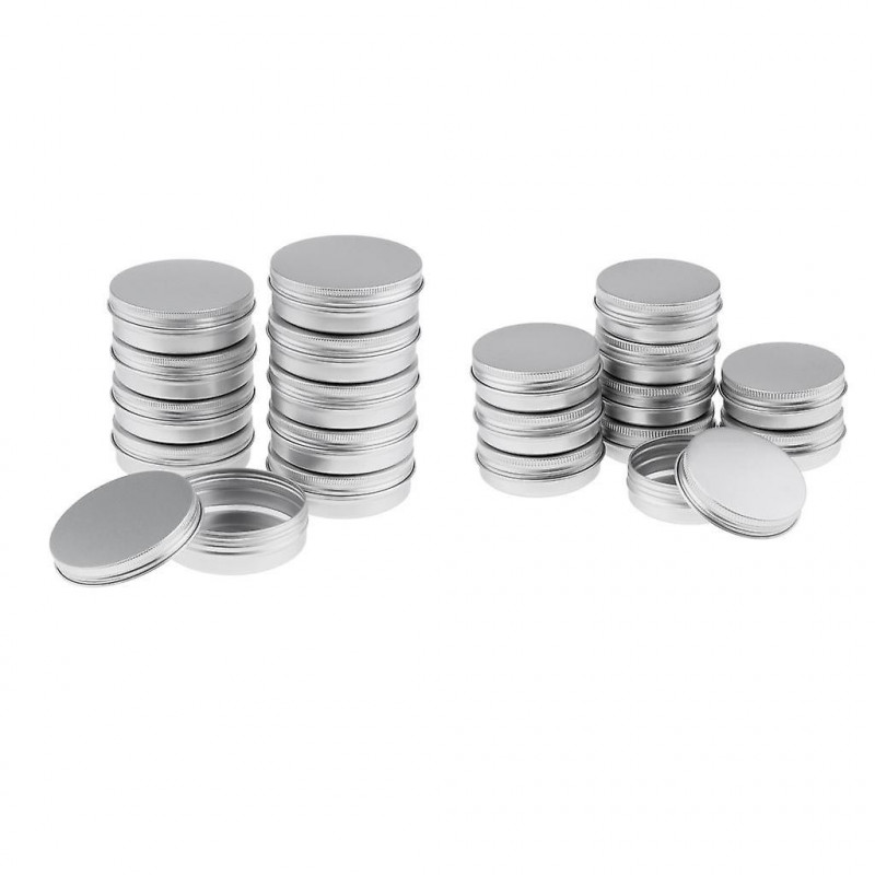 20 Empty Aluminum Tins Cans With Screw Lids Box Container Jar Top Round (40g,100g) 20 Empty Aluminum Tins Cans With Screw Lids Box Container Jar Top Round (40g,100g)