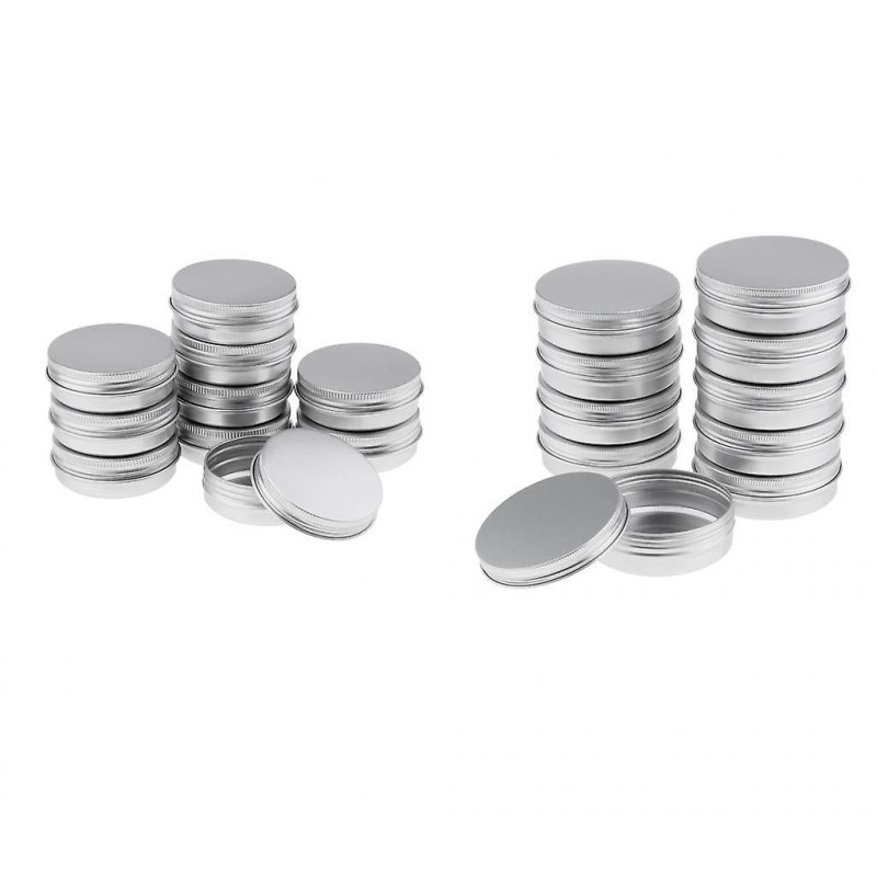 20 Empty Aluminum Tins Cans With Screw Lids Box Container Jar Top Round (40g,100g) 20 Empty Aluminum Tins Cans With Screw Lids Box Container Jar Top Round (40g,100g)
