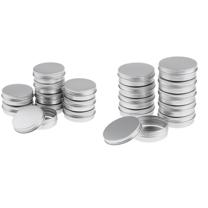 20 Empty Aluminum Tins Cans With Screw Lids Box Container Jar Top Round (40g,100g) 20 Empty Aluminum Tins Cans With Screw Lids Box Container Jar Top Round (40g,100g)