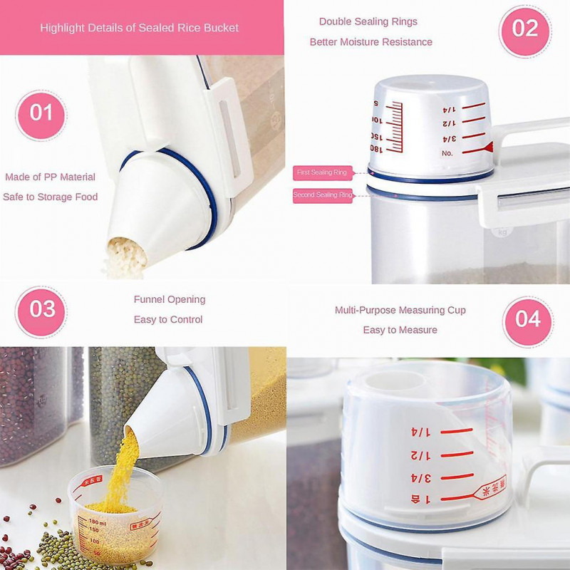 4pcs / pack Distributeur de céréales Boîte de stockage de riz Récipient à mesurer Tasse à mesurer 4pcs / pack Distributeur de céréales Boîte de stockage de riz Récipient à mesurer Tasse à mesurer