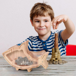 Sharks Solid Wood High-capacity Coin Storage Innovative Transparent Currency And Various Types Of Storage Jars GAO2449