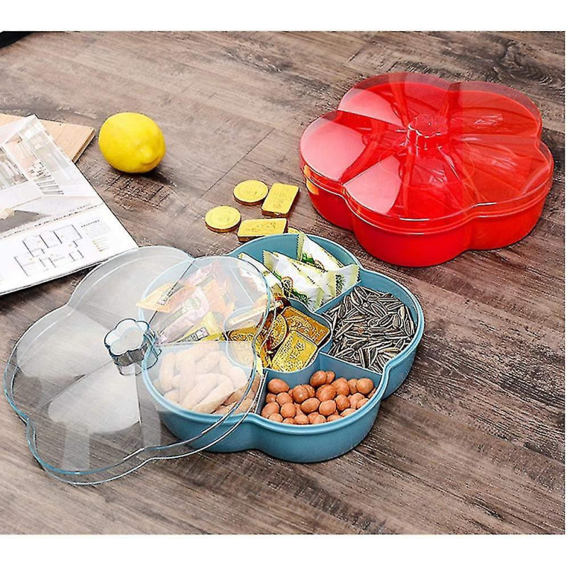 Flower Shape Snack Serving Tray Snacks Storage Box With Lid For Food Storage Box, Blue