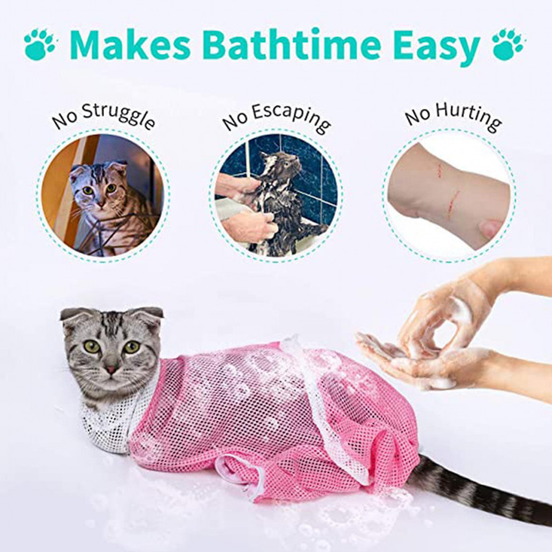 Cat Bathing Bag Soft Breathable Bite Resistant Telescopic Webbing for Bathing Nail Trimming Ears Cleaning