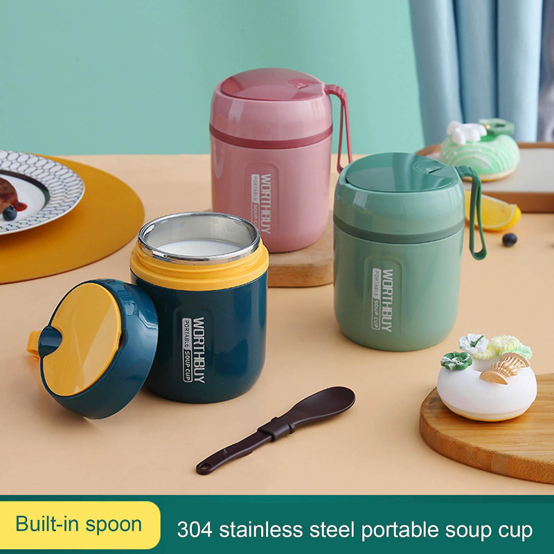 Leak-proof Insulated Hot Milk Cup Food Container For Work Travel 3 Colors Choose