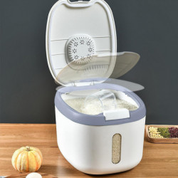 Kitchen Rice Storage Bucket Sealed Dispenser Organizer With Measuring Cup - Green