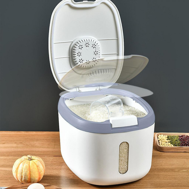 Kitchen Rice Storage Bucket Sealed Dispenser Organizer With Measuring Cup - Green