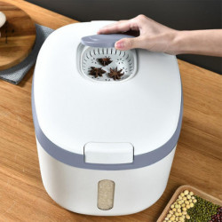 Kitchen Rice Storage Bucket Sealed Dispenser Organizer With Measuring Cup - Green