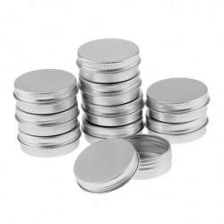 10 Empty Aluminum Tins Cans With Screw Lids Box Container Jar Top Round 30g 10 Empty Aluminum Tins Cans With Screw Lids Box Container Jar Top Round 30g