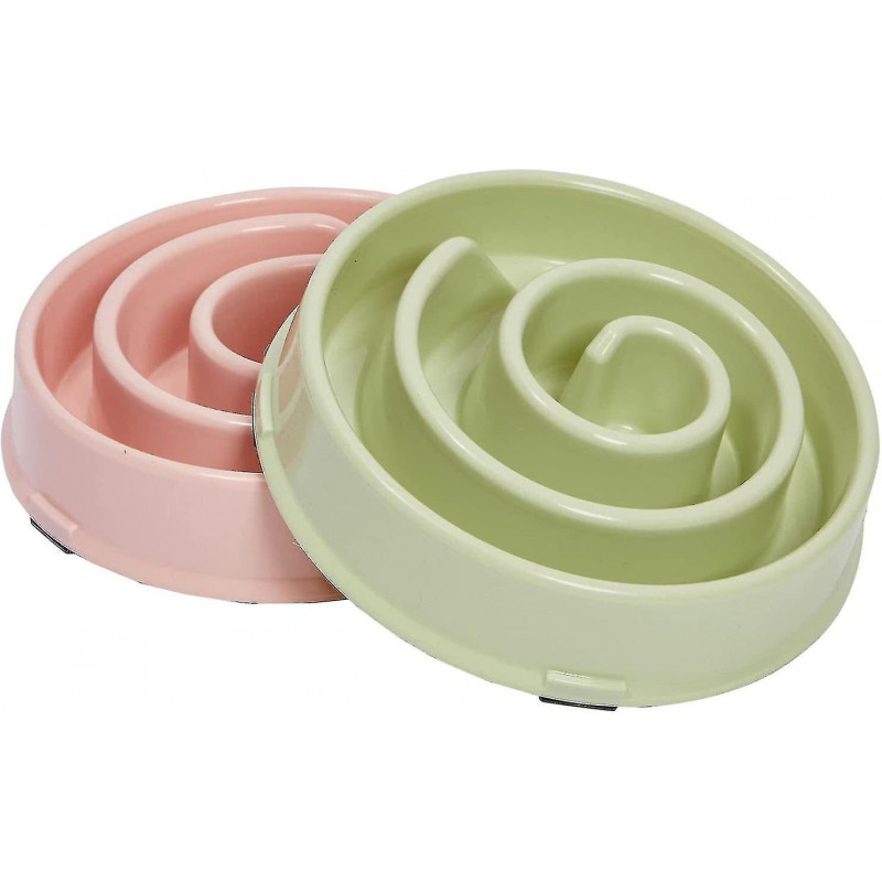 Interactive Dog Bowl, Spiral Slow Feeder Pet Dish (pink And Green)