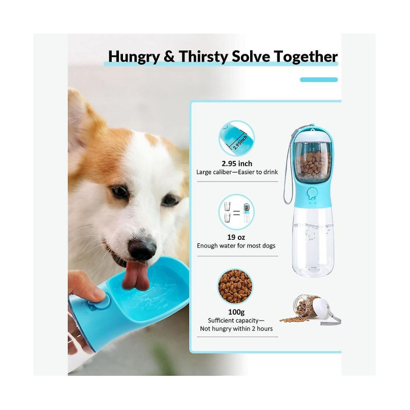 2-in-1 Dog Water Bottle,leak Proof Portable Pet Water Bottle With Food Container,outdoor Portable W