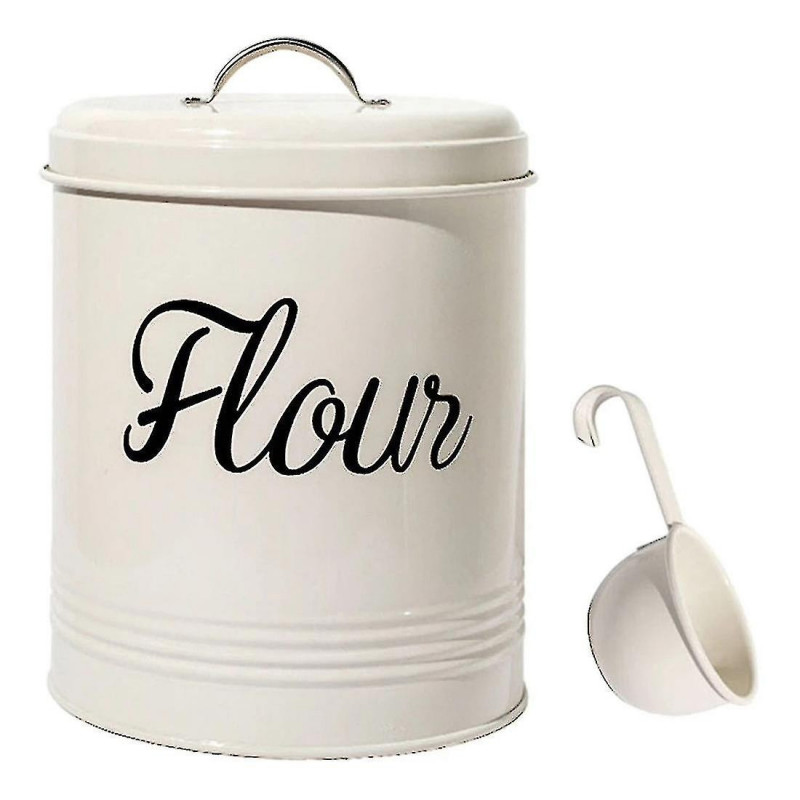 Récipient de stockage de farine alimentaire en métal blanc 5l Récipient 5L avec couvercle hermétique, durable