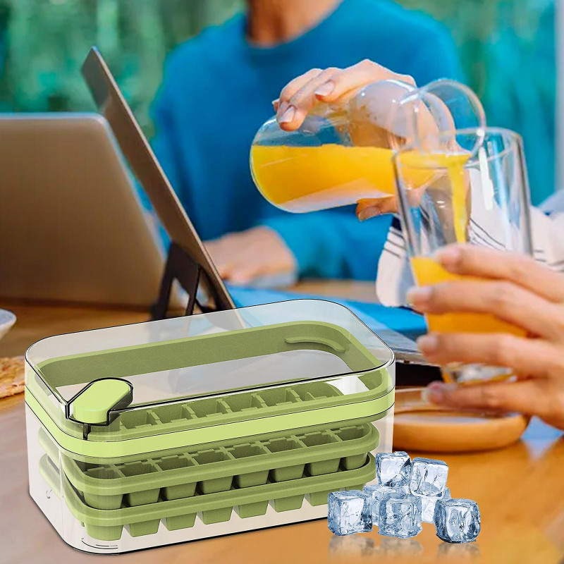 Ice Tray With Lid And Bin 2 Pack For Freezer 64 Pcs Ice FLYE2372