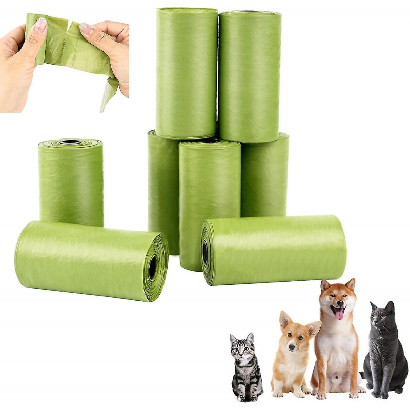 8 Rolls Biodegradable Pet Waste Bags, 15 Pieces Per Roll, Outdoor Litter Bags, Green