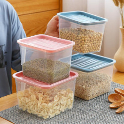 Transparent sealed plastic refrigerator crisper with handle kitchen cereal storage box (blue) Transparent sealed plastic refrigerator crisper with handle kitchen cereal storage box (blue)