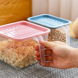 Transparent sealed plastic refrigerator crisper with handle kitchen cereal storage box (blue) Transparent sealed plastic refrigerator crisper with handle kitchen cereal storage box (blue)