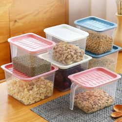 Transparent sealed plastic refrigerator crisper with handle kitchen cereal storage box (blue) Transparent sealed plastic refrigerator crisper with handle kitchen cereal storage box (blue)