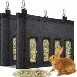 Hanging Rabbit Hay Feeder Bag Pet Large Capacity Food Container (Black)