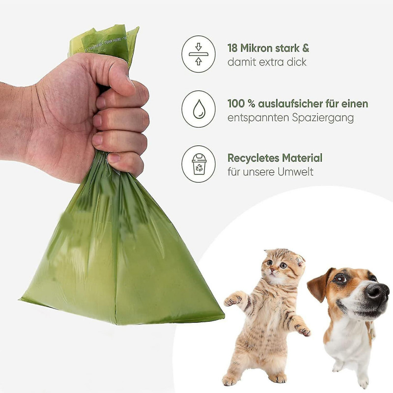 8 Rolls Biodegradable Pet Waste Bags, 15 Pieces Per Roll, Outdoor Litter Bags, Green