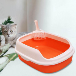 Open Box Toilet Pet Container Bedpan with Kitten Orange