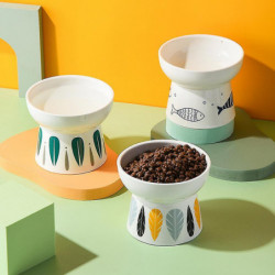 Pet Ceramic Bowl Tall Cat Food Bowl Water Bowl Creative Pattern