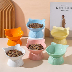 Pet Dog Bowl Cat Food Oblique Mouth Bowl Ceramic High Foot Protection Cervical Vertebra