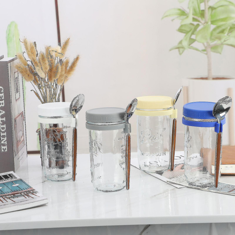 350 / 600ml Grande capacité Pots d’avoine de nuit avec couvercle et cuillère de haute qualité