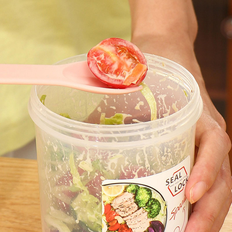Plastic Double-layered Portable Food Container Salad Cereals Fresh-keeping Box