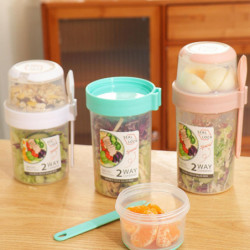 Plastic Double-layered Portable Food Container Salad Cereals Fresh-keeping Box Plastic Double-layered Portable Food Container Salad Cereals Fresh-keeping Box