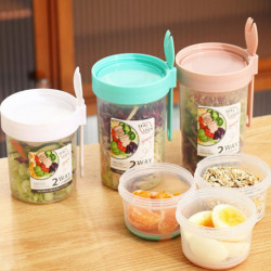 Plastic Double-layered Portable Food Container Salad Cereals Fresh-keeping Box Plastic Double-layered Portable Food Container Salad Cereals Fresh-keeping Box