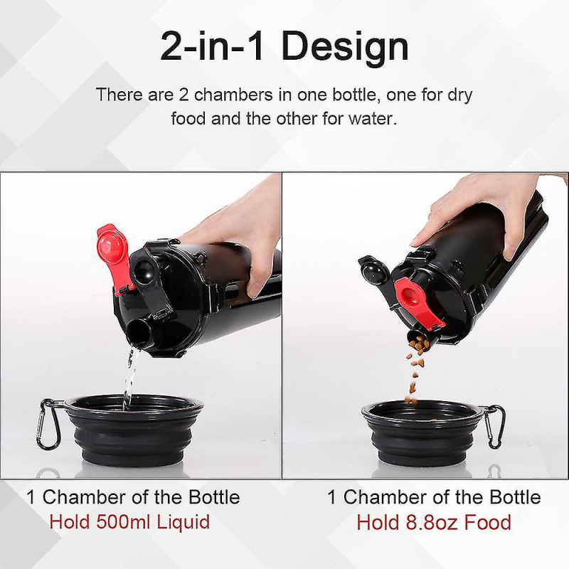 Pet Dogs Water Dispenser And Food Container Travel Water Bottle 2 In 1