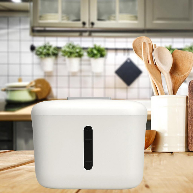 Pp Rice Storage Bucket Food Grain Seal Sliding Lid Organizer Utensils White