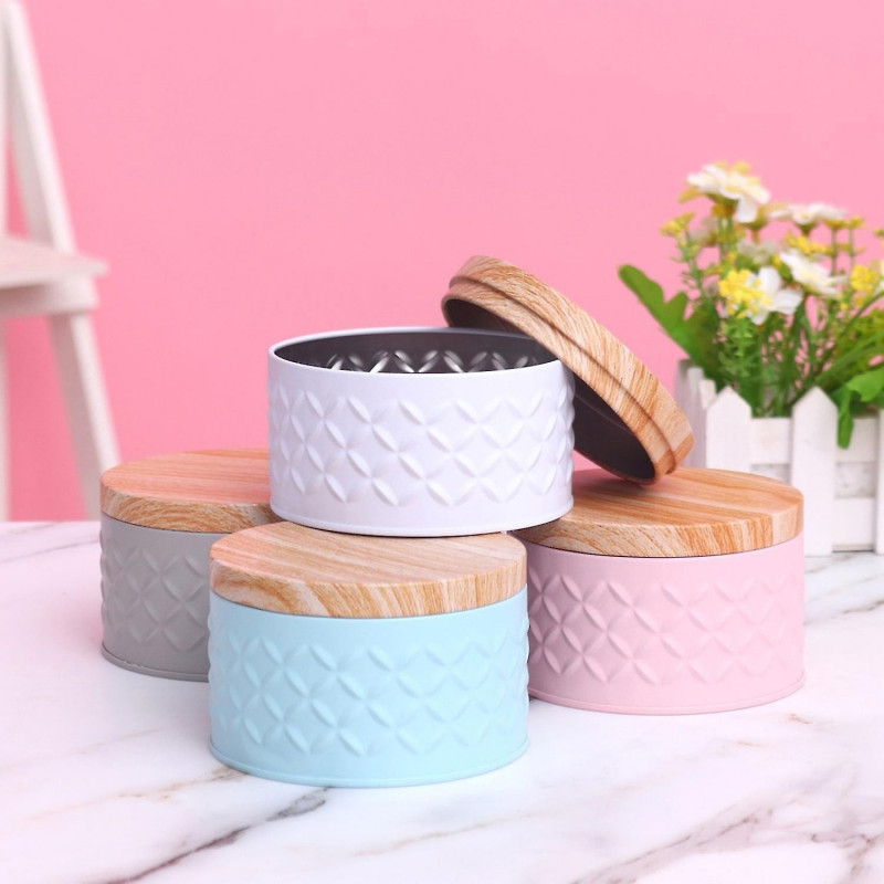 Storage Tin Box Easy Opening Multi-color Round Shaped Candy Cookie Storage Tin Box for Scented Candl YGWL