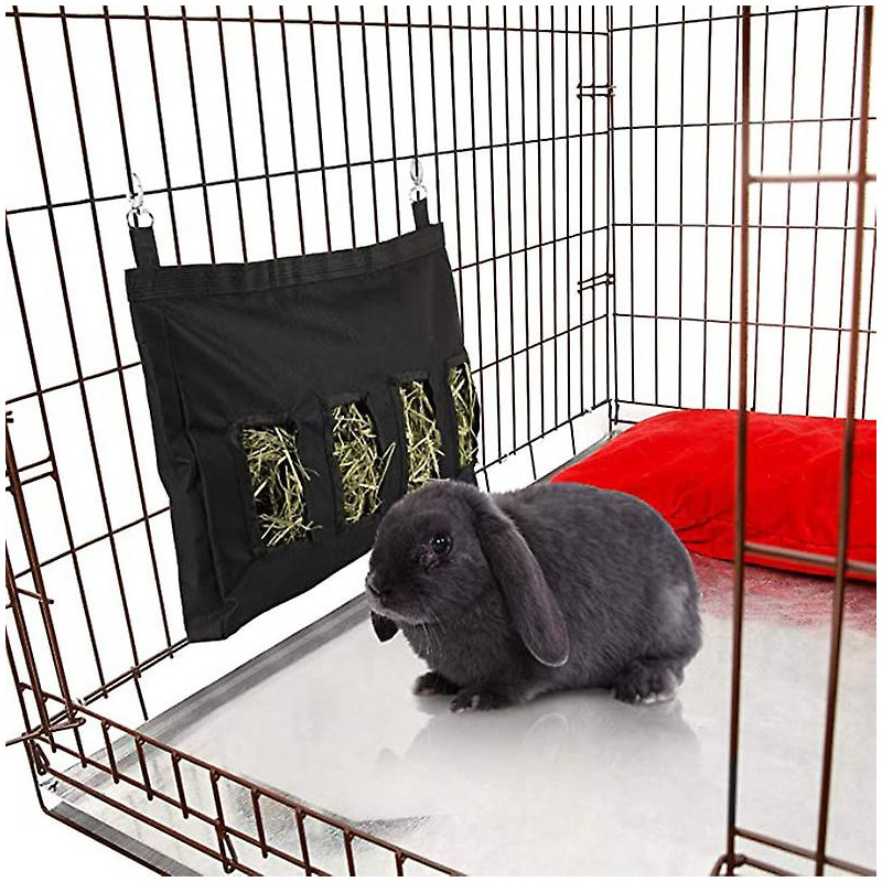 Open Design Feeder Storage Bag Hanging Feeder Guinea Pig Hay Feeding(1pcs,black