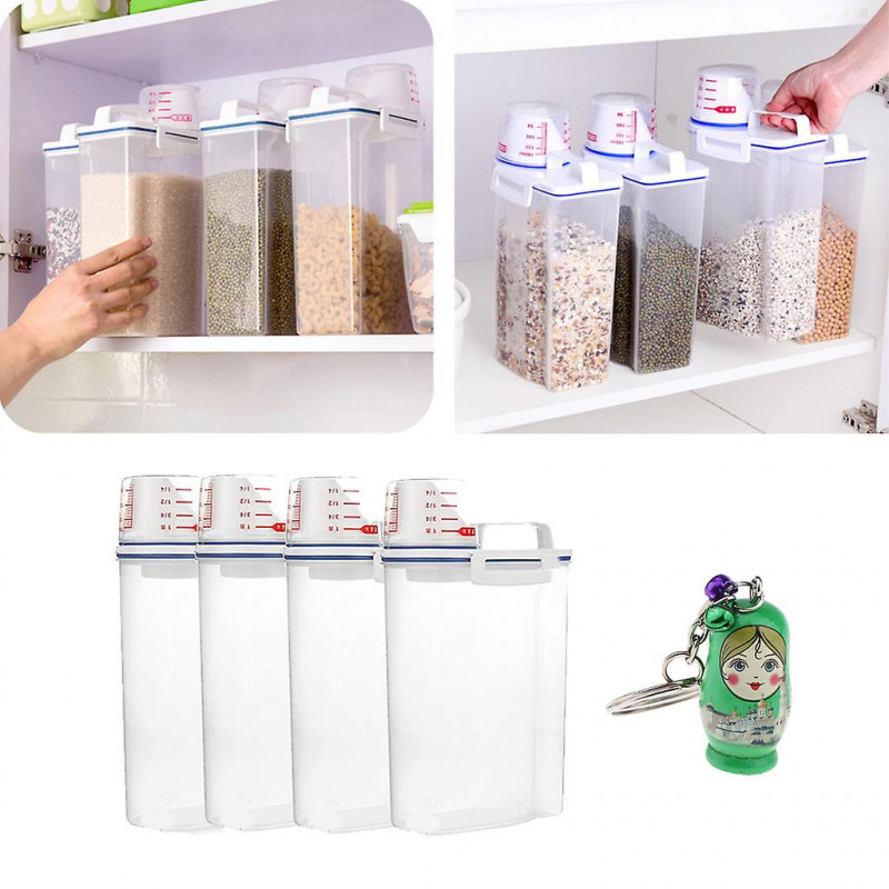 4pcs Distributeur de céréales Boîte de stockage de riz Farine Conteneur Tasse à mesurer