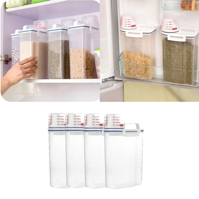 4pcs Distributeur de céréales Boîte de stockage de riz Farine Conteneur Tasse à mesurer
