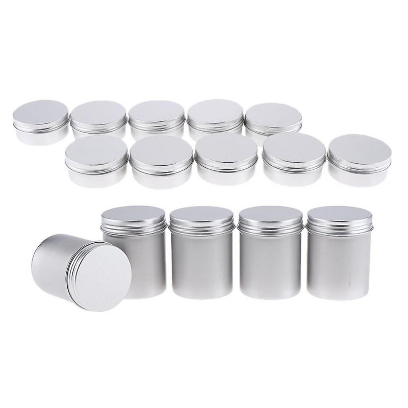 15pcs Boîtes de conserve en aluminium vides avec couvercles à vis Boîte Récipient Crème Pot Top Rond, 5x80ml, 10x50ml