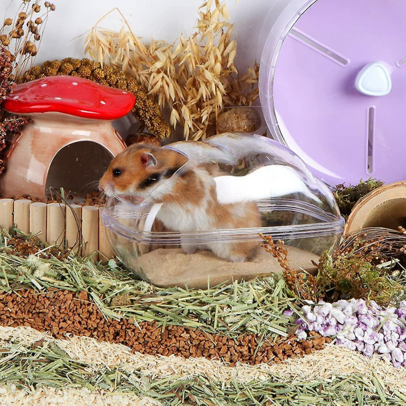 Ubiuo Hamster Sand Bath Container Large Transparent Plastic Toilet With Scoop Set For Small Pet Animals Cage Accessories