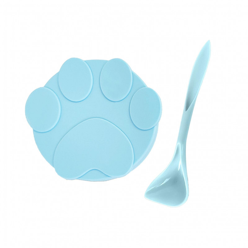 Pet Food Can Lid with Spoon Silicone Cover for Universal Sealing of Cat and Dog Food Blue